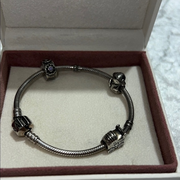 Pandora Silver with 3  Charm Bracelet with Polished Finish $112 - Picture 5 of 9